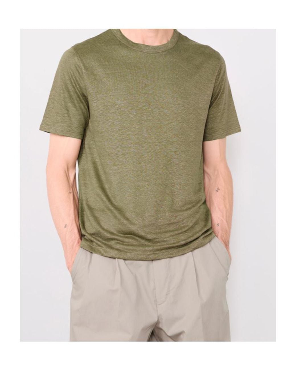 Officine Generale Green Officine Générale Garment-Dyed Linen T-Shirt for men