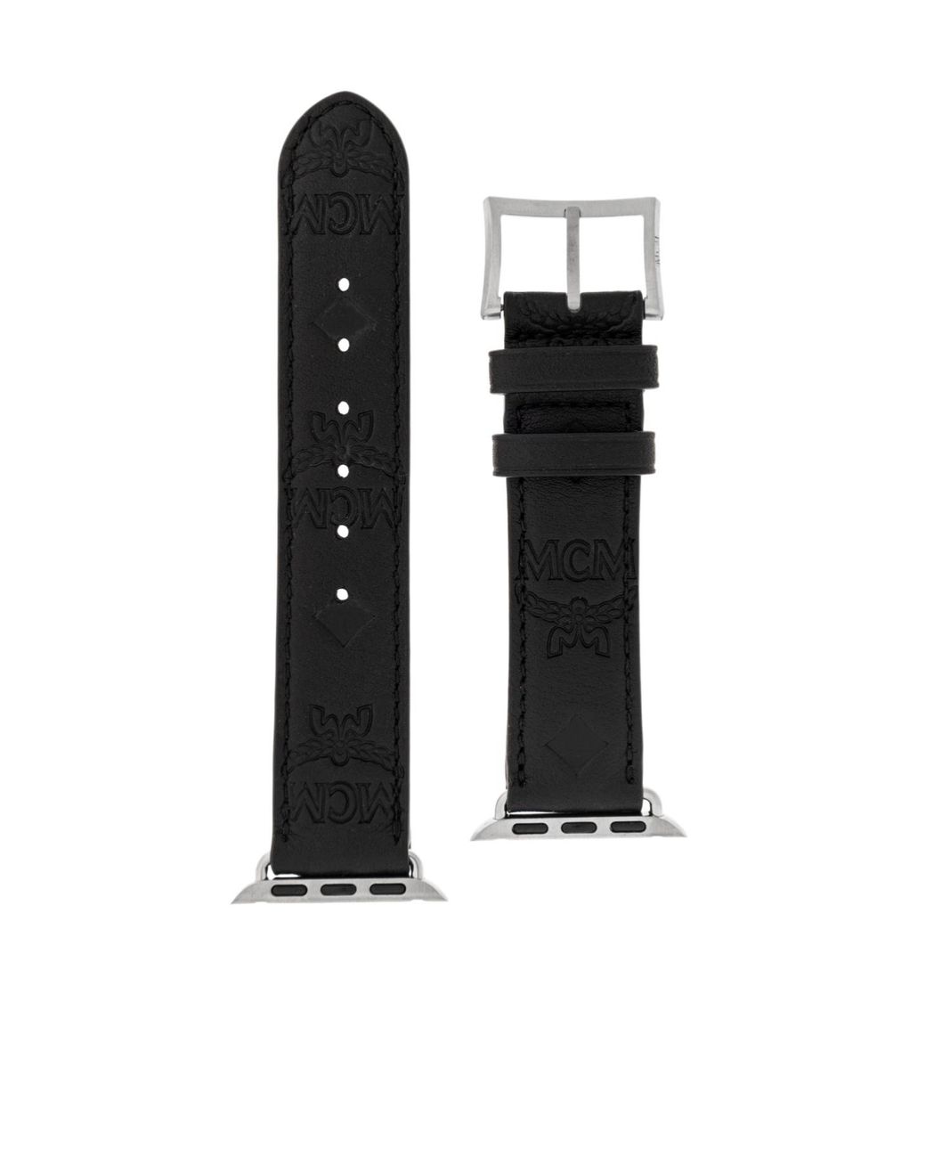 MCM Black Embossed-Monogram Leather Apple Watch Band for men