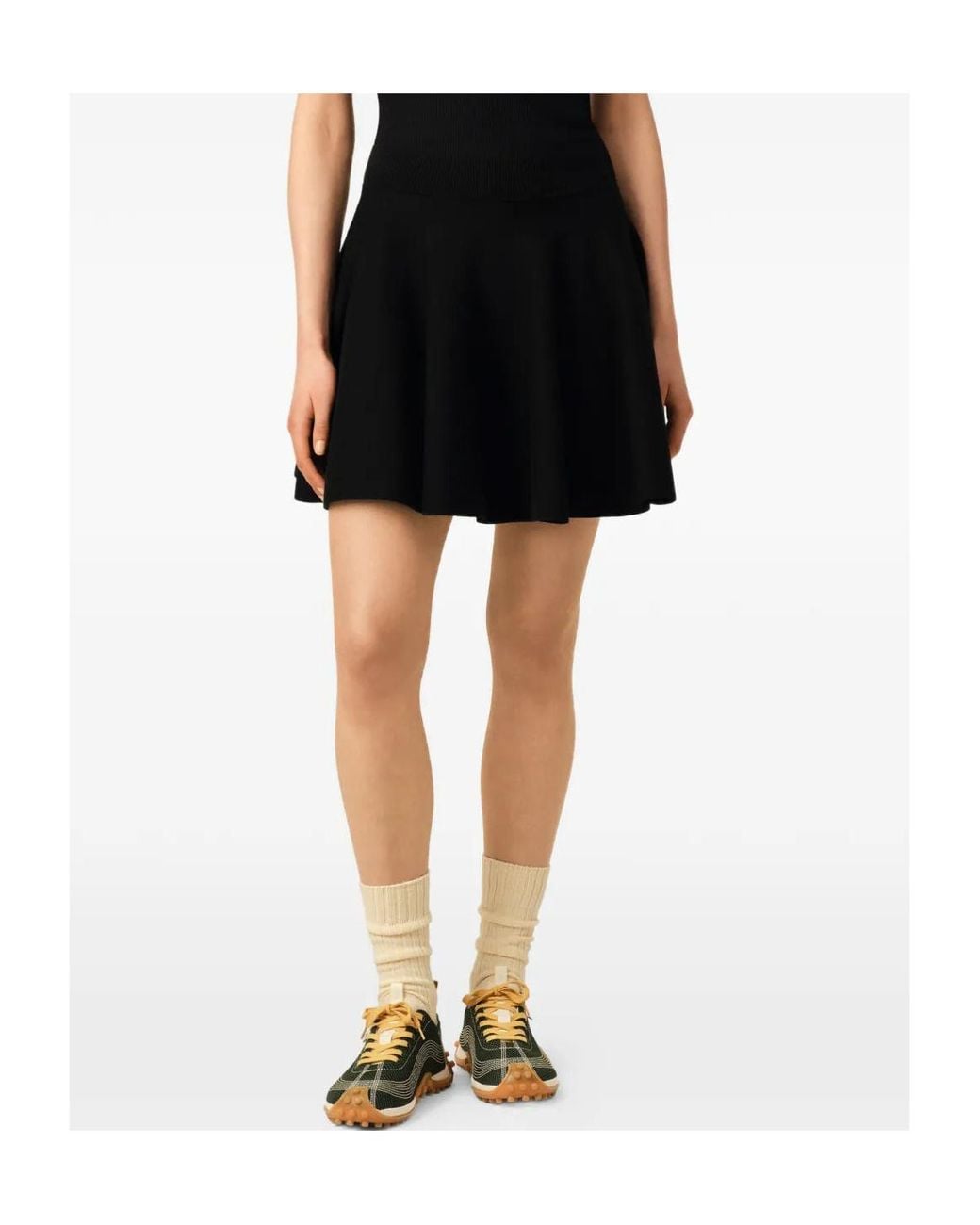 AMI Black Ami Ribbed Waist Flared Mini Skirt