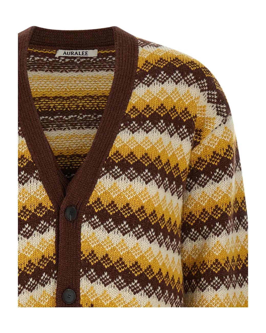 Auralee Multicolor Cashmere Jacquard Patterned Knit Cardigan