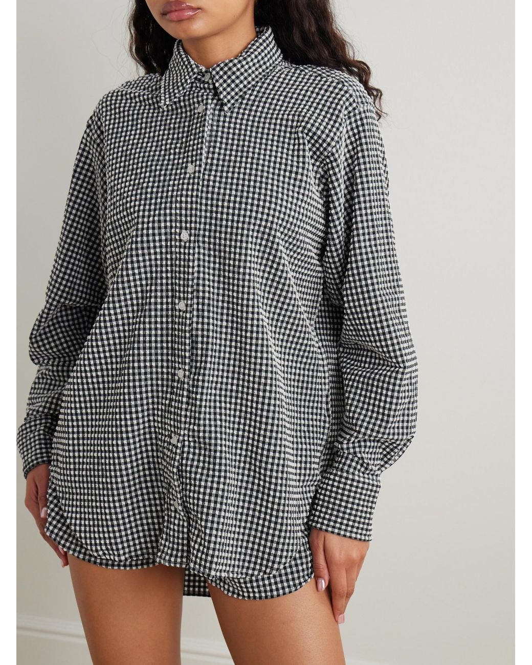Hunza G Gray Gingham Seersucker Shirt
