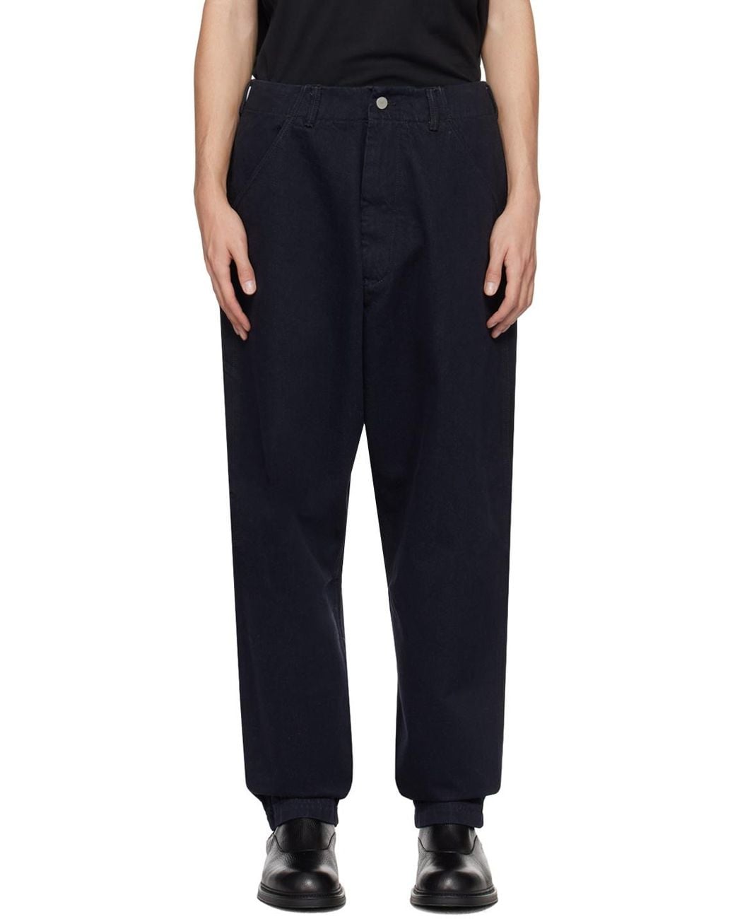 Emporio Armani Blue Logo-Patch Straight-Leg Cotton Trousers for men
