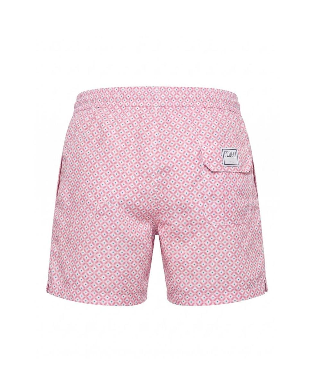 Fedeli Pink Geometric-Print Drawstring Swim Shorts for men