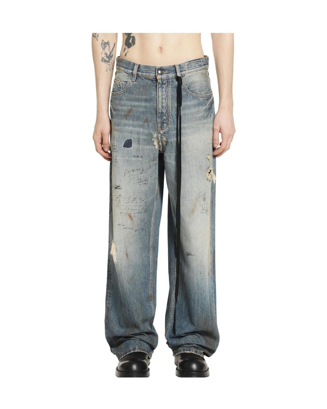 Ann Demeulemeester Multicolor Distressed Loose Jeans for men
