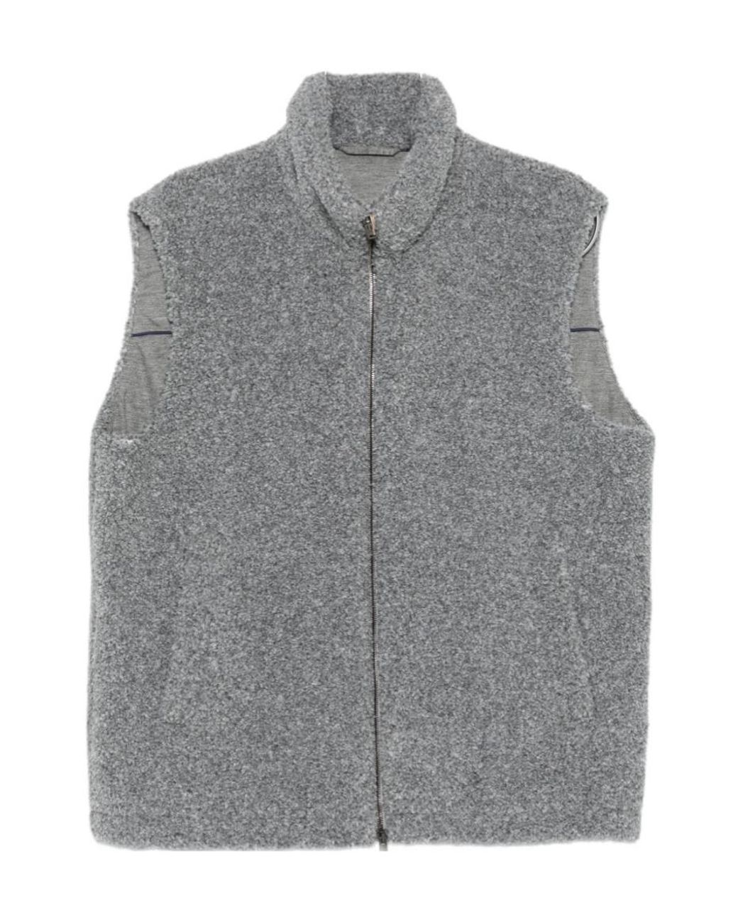 Herno Gray Faux-Fur High-Neck Gilet for men