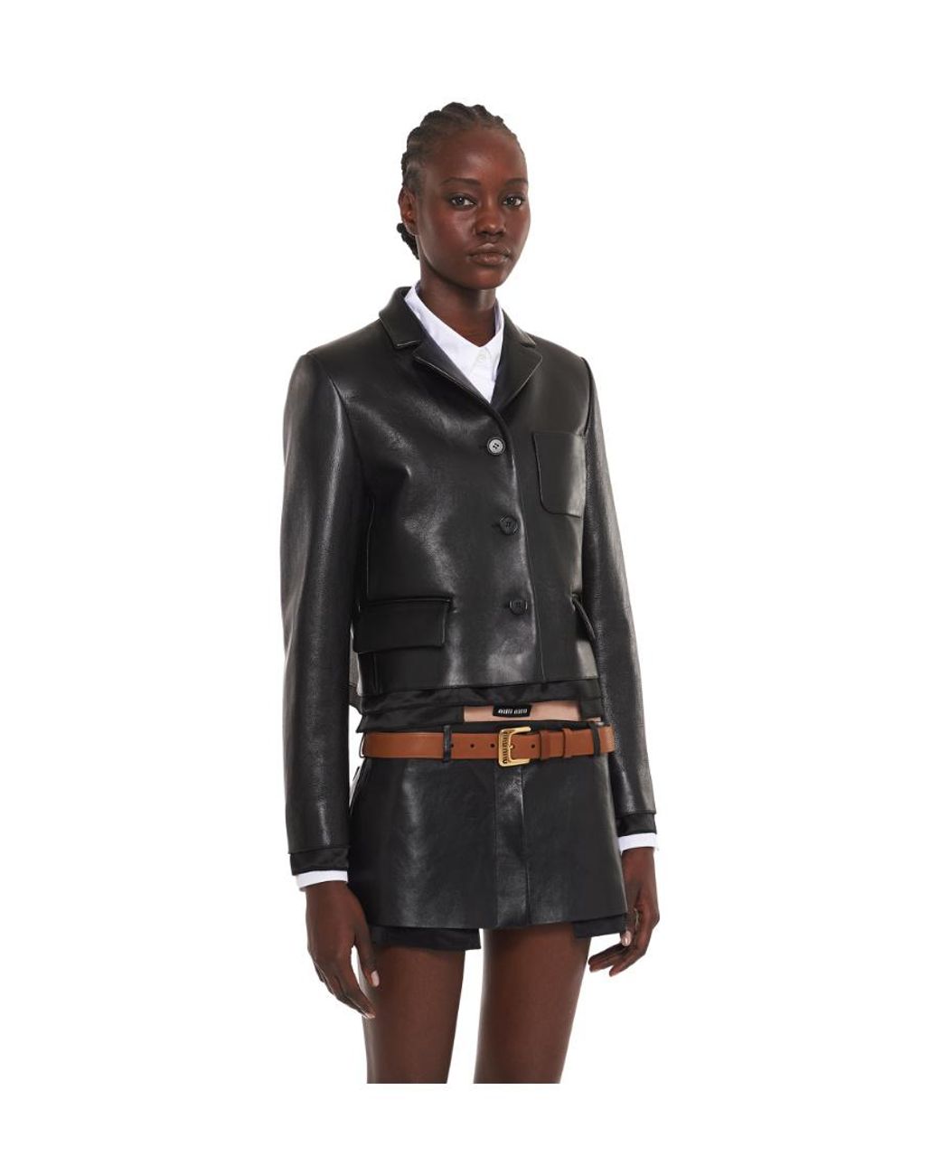 Miu Miu Brown Cut-Out Logo Embossed Buckled Belt