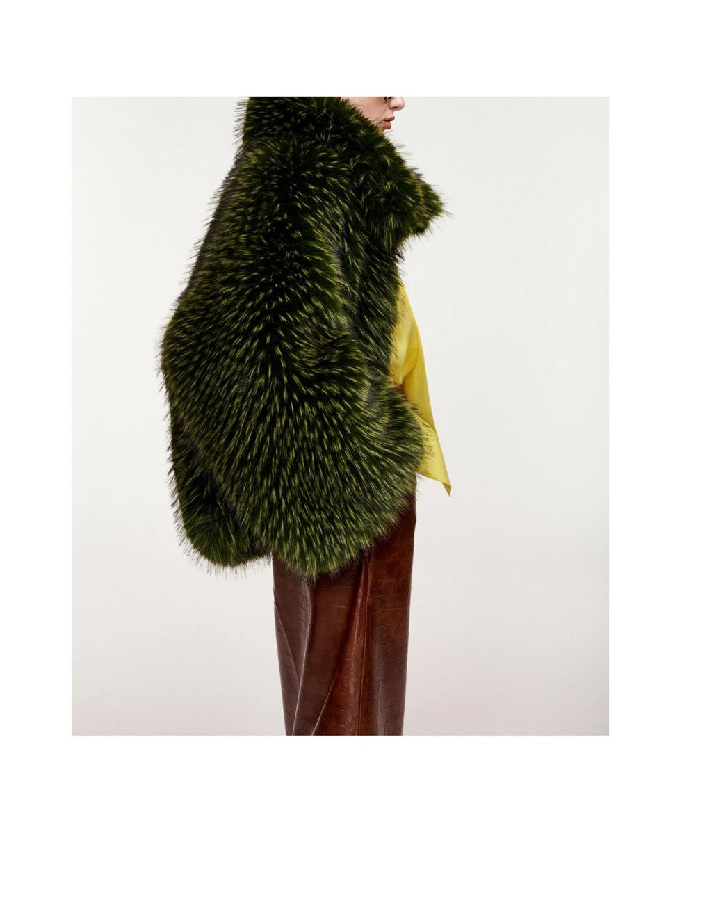 Essentiel Antwerp Green Kastanje Oversized Faux Fur Coat
