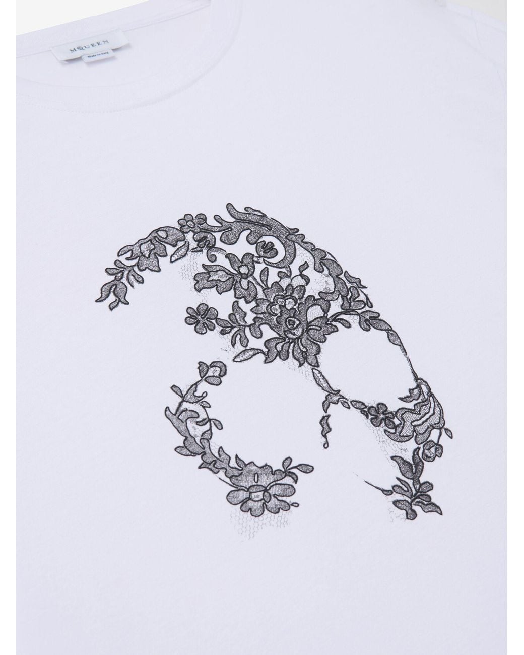 McQueen White Lace Skull Crewneck T-Shirt for men