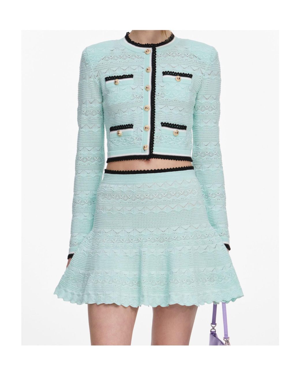 Self-Portrait Green Pointelle Mini Skirt