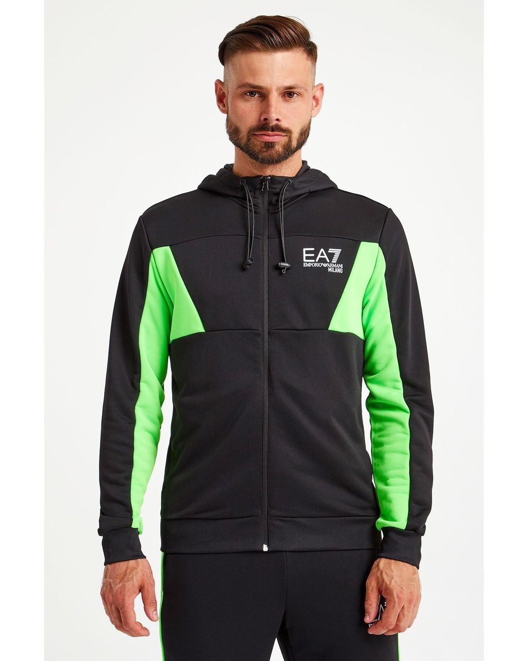 Emporio Armani Green Color-Block Hooded Casual Jacket for men