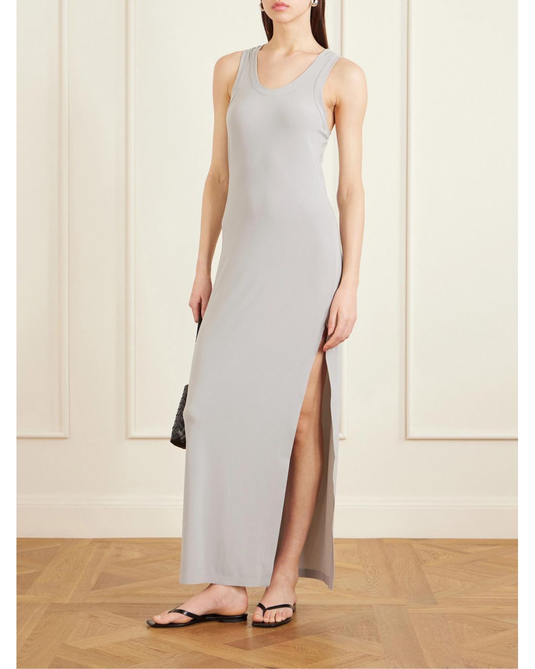 Norma Kamali White Racer Stretch Satin-Jersey Maxi Dress