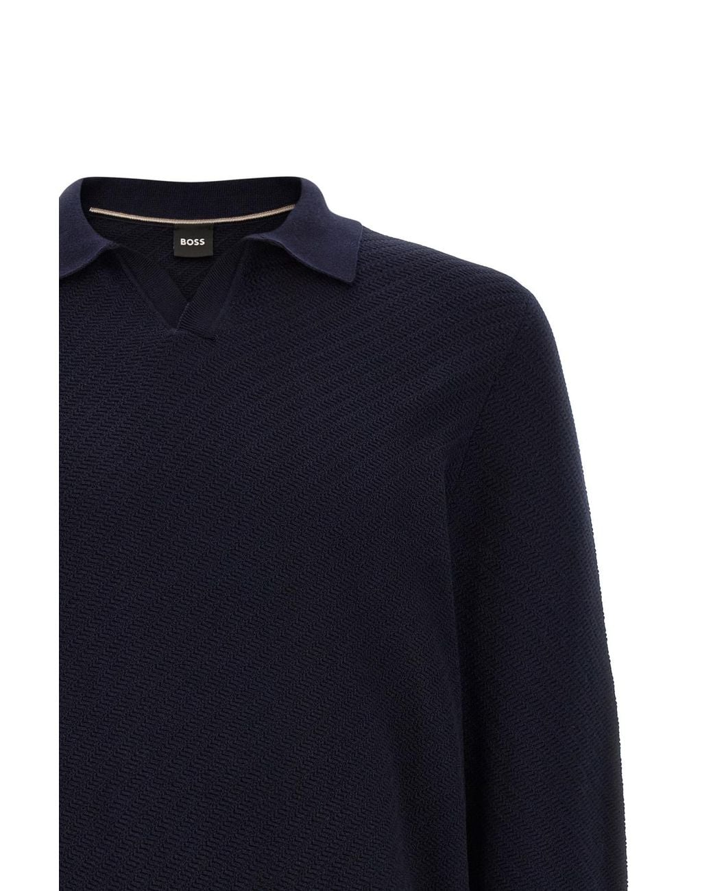 Boss Blue H-Lomarino Textured Knit Polo Shirt for men