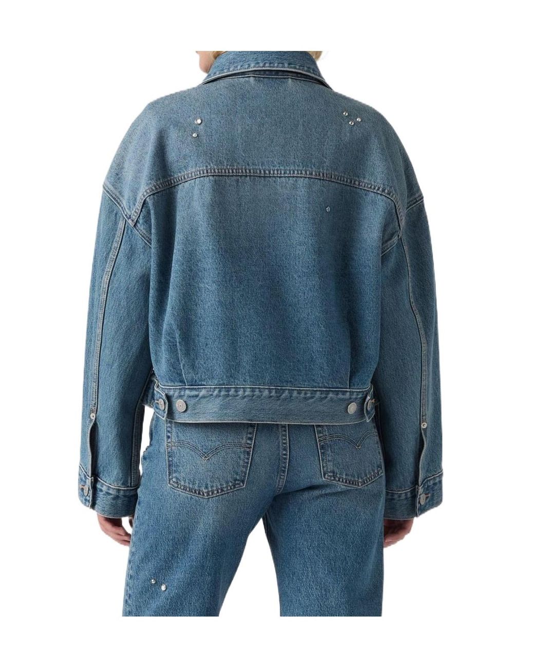 Levi's Blue Embellished Cropped Denim Jacket