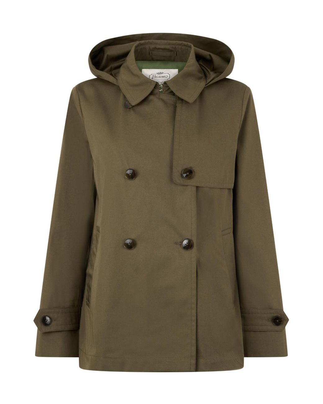 Herno Green Hooded Short Trench Coat