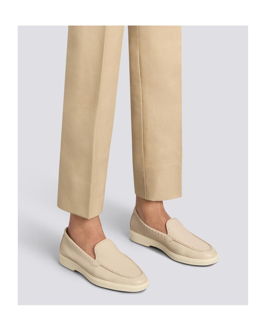 Santoni Natural Round Toe Loafers