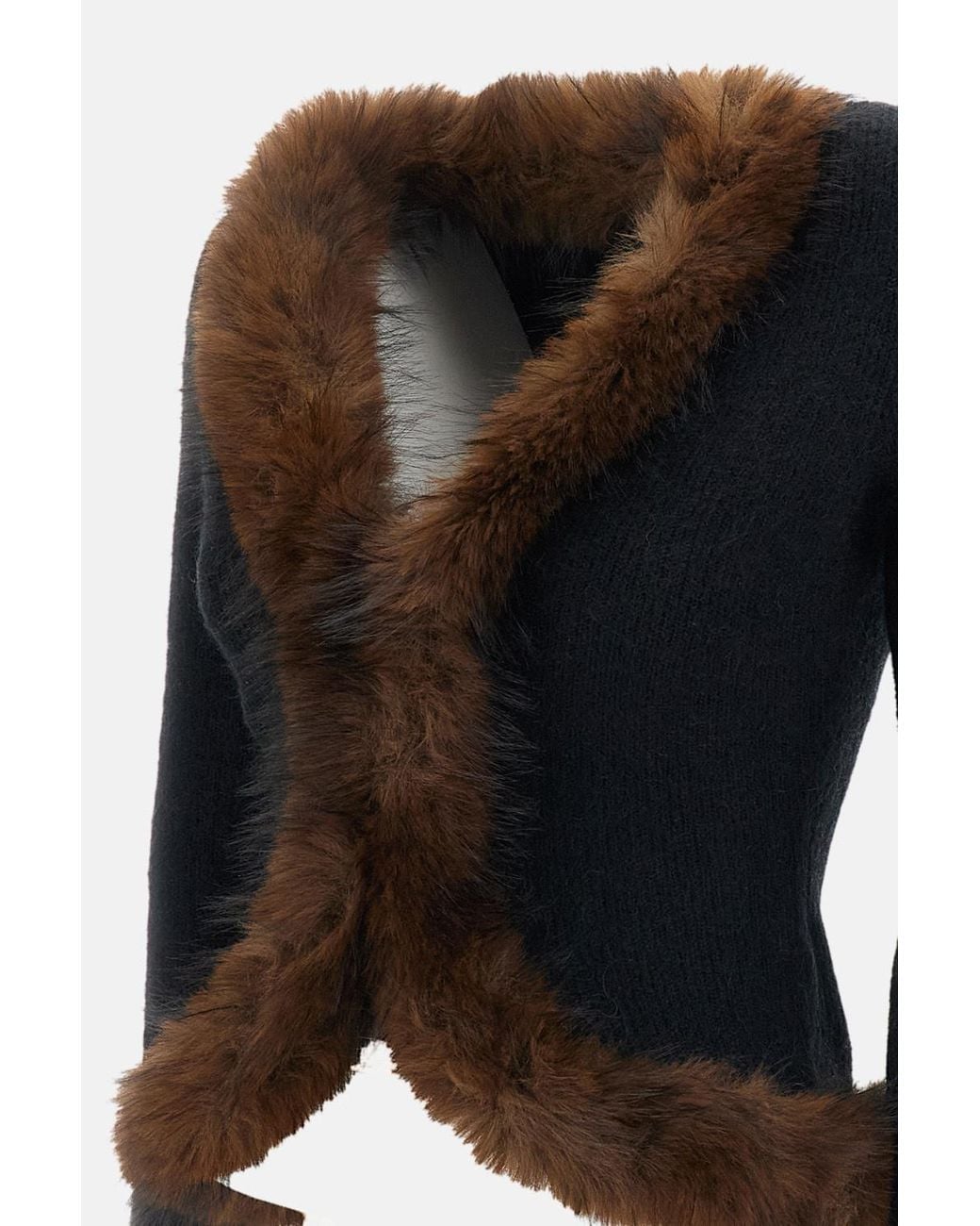 Self-Portrait Black Faux Fur Trim Cardigan