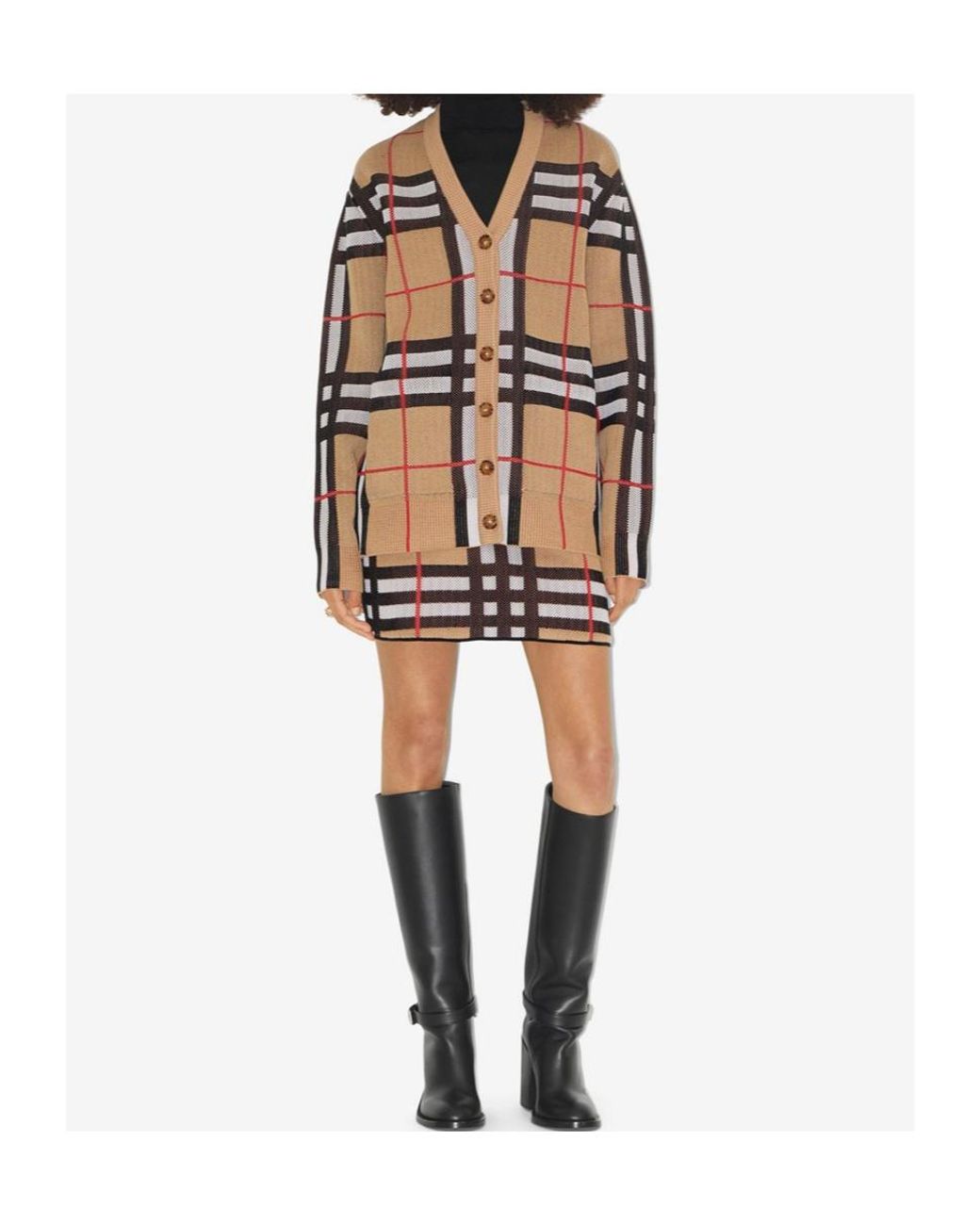 Burberry Brown Checked V-Neck Cardigan