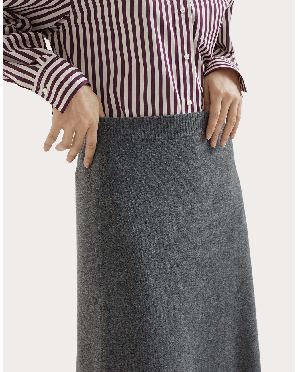 Brunello Cucinelli Gray Knitted Midi Skirt