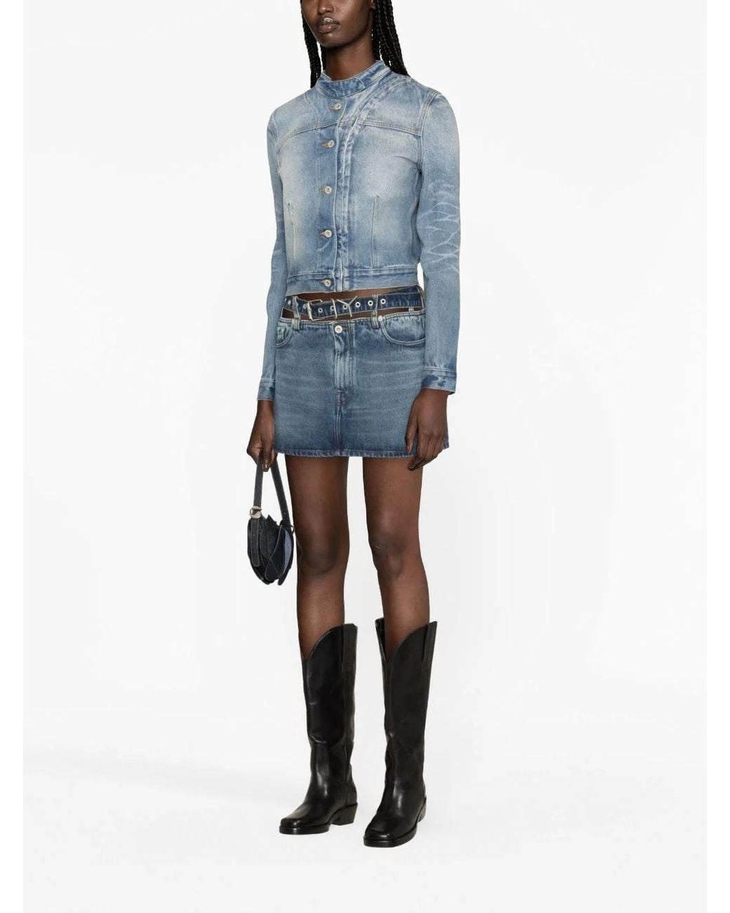 Y. Project Blue Y Belt Logo Patch Denim Skirt