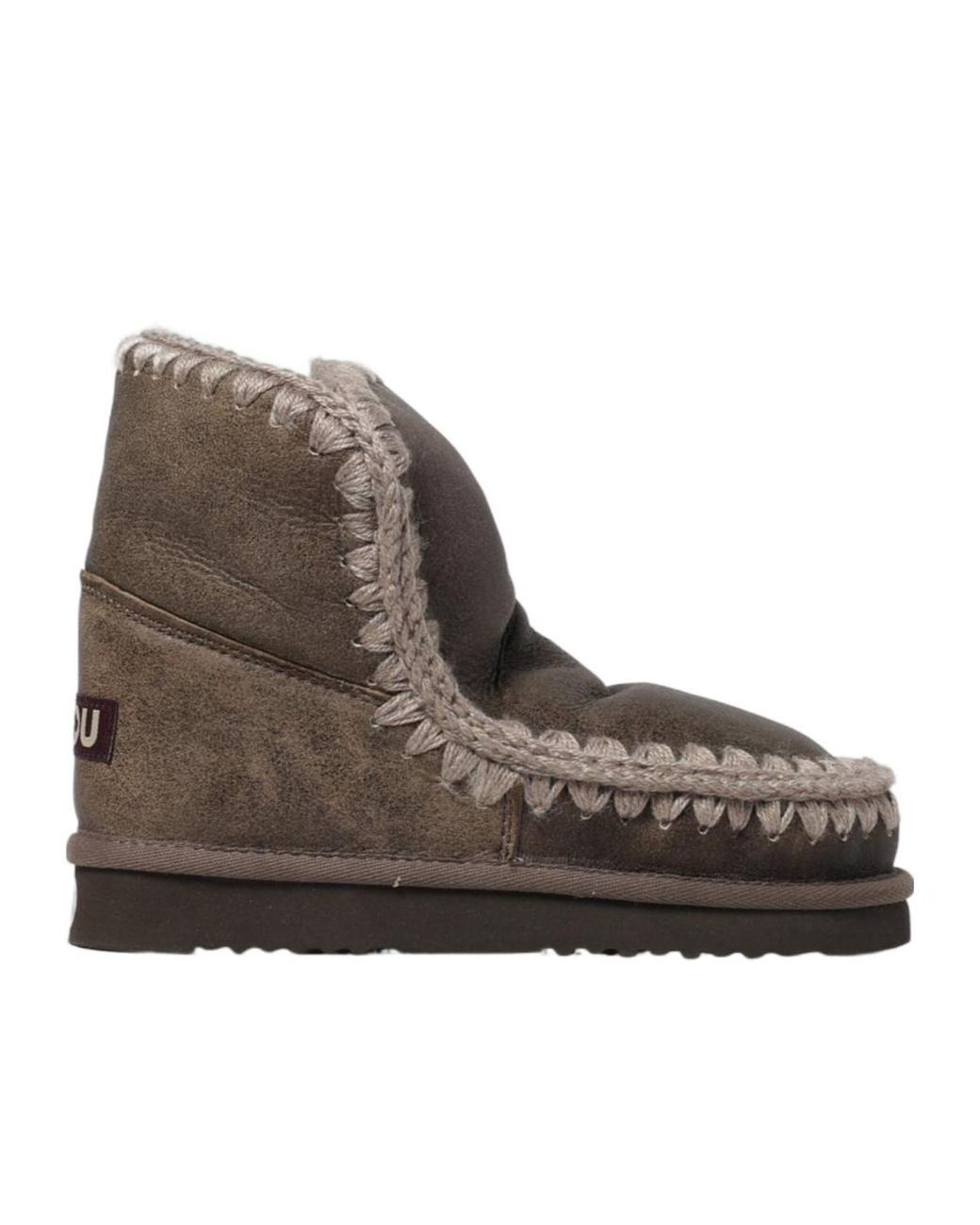 Mou Brown Stitched Trim Slip-On Ankle Boots