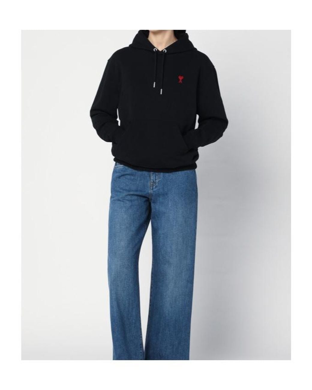 AMI Black Ami De Coeur-Embroidered Hoodie