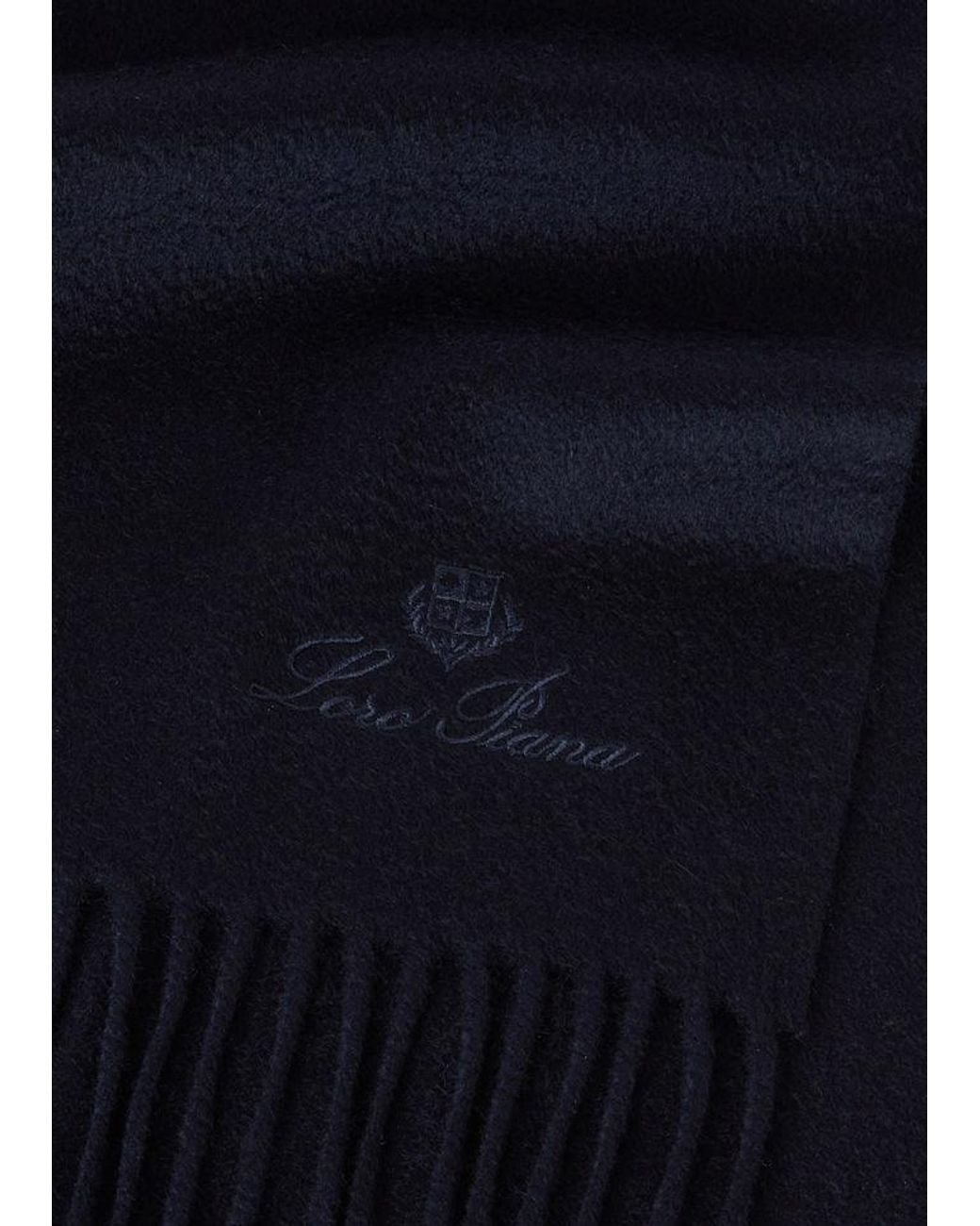 Loro Piana Blue Fringed Cashmere Scarf for men