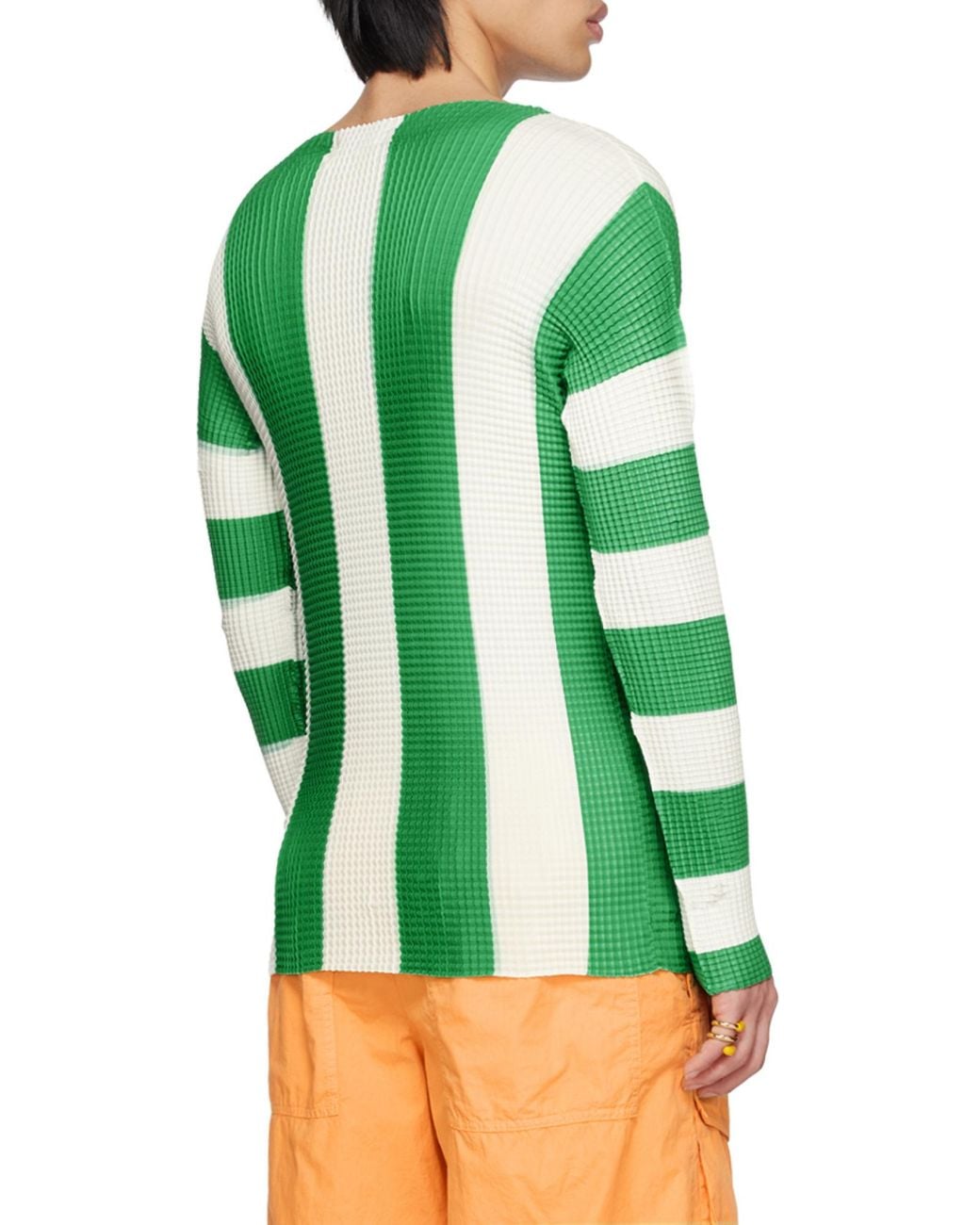 Sunnei Green Pleated Striped T- Shirt for men