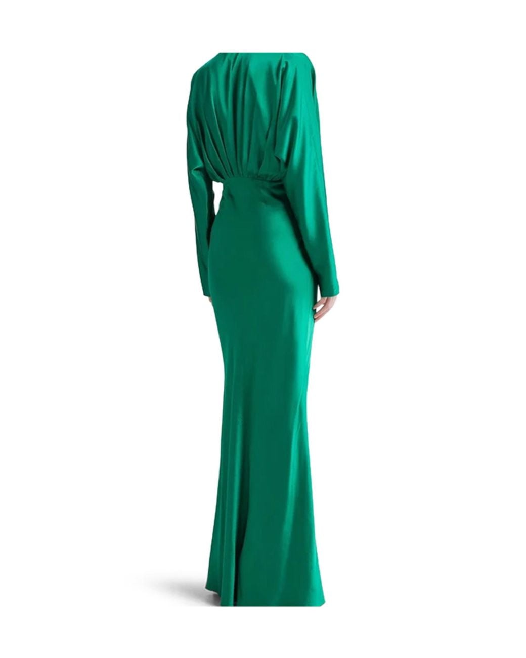 Forte_forte Green Deep V-Neck Long Sleeve Dress