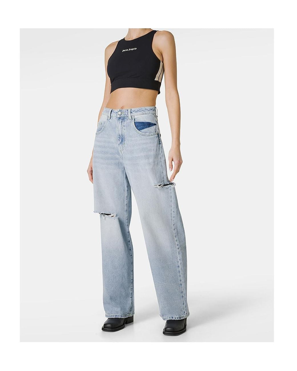 ICON DENIM Blue Poppy Ripped Jeans With Logo Patch