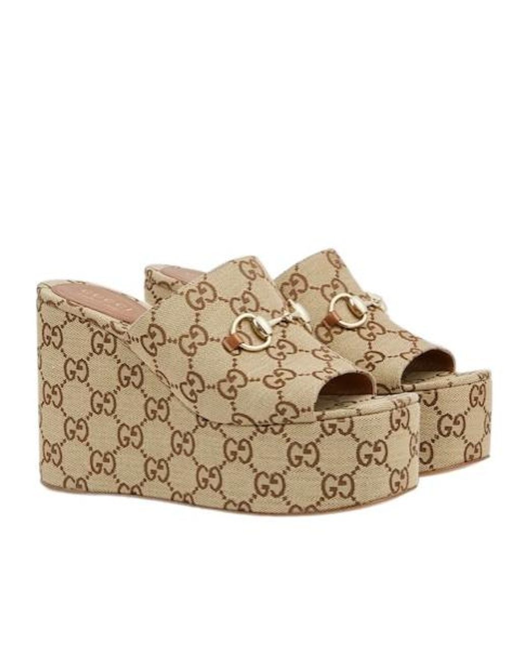Gucci Natural Horsebit Wedge Sandals