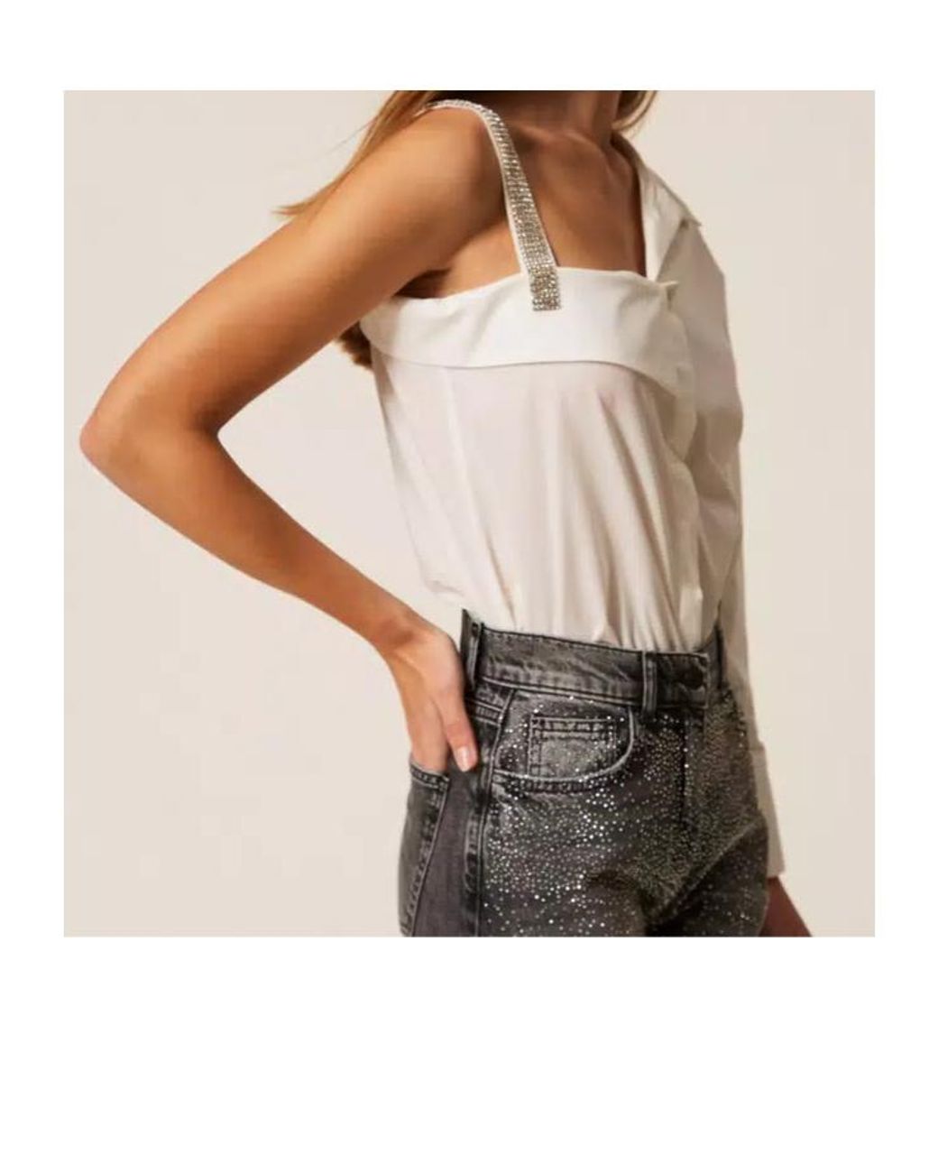 Twinset White One-Shoulder Embellished Shirt