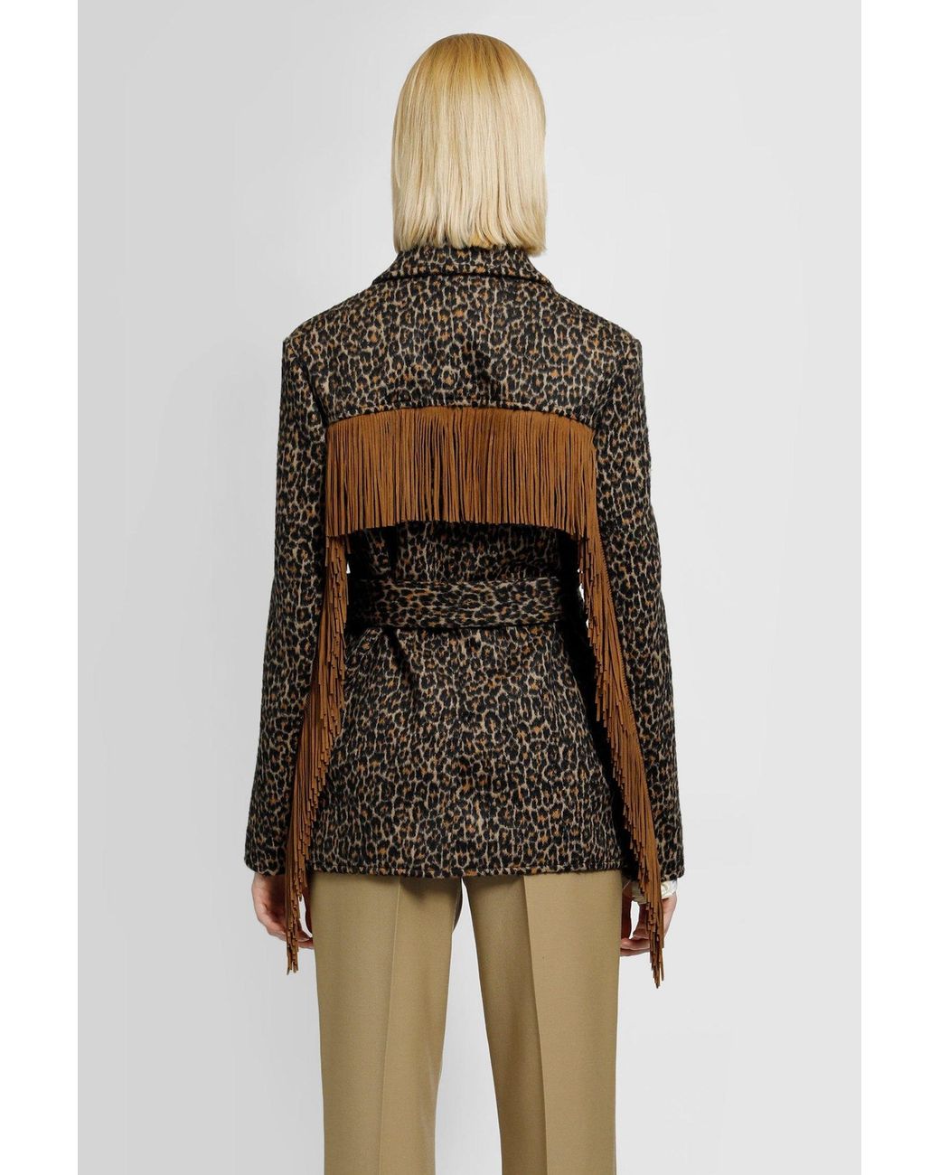 Saint Laurent Brown Leopard Print Fringed Jacket