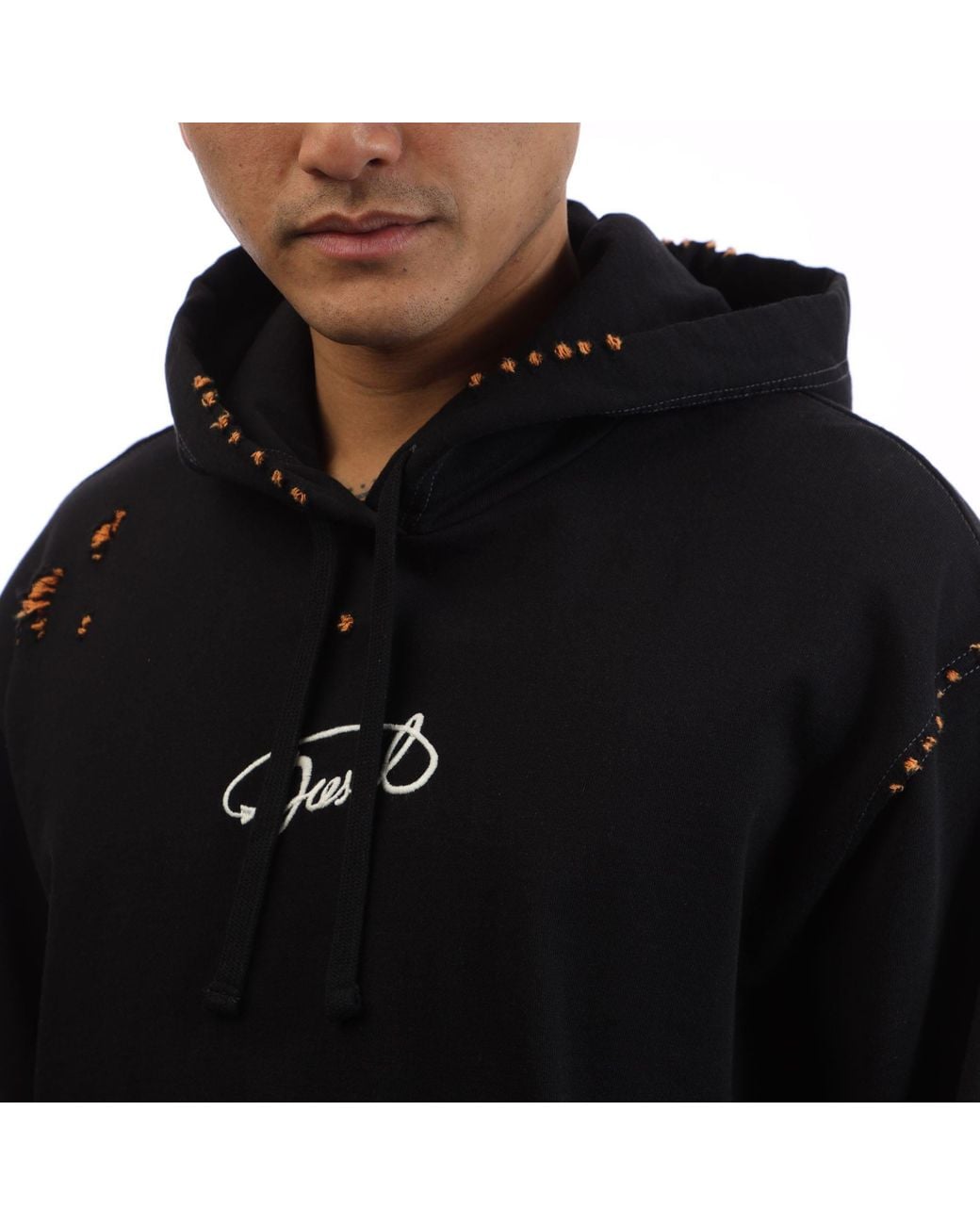 DIESEL Black Distressed Embroidered Hoodie for men