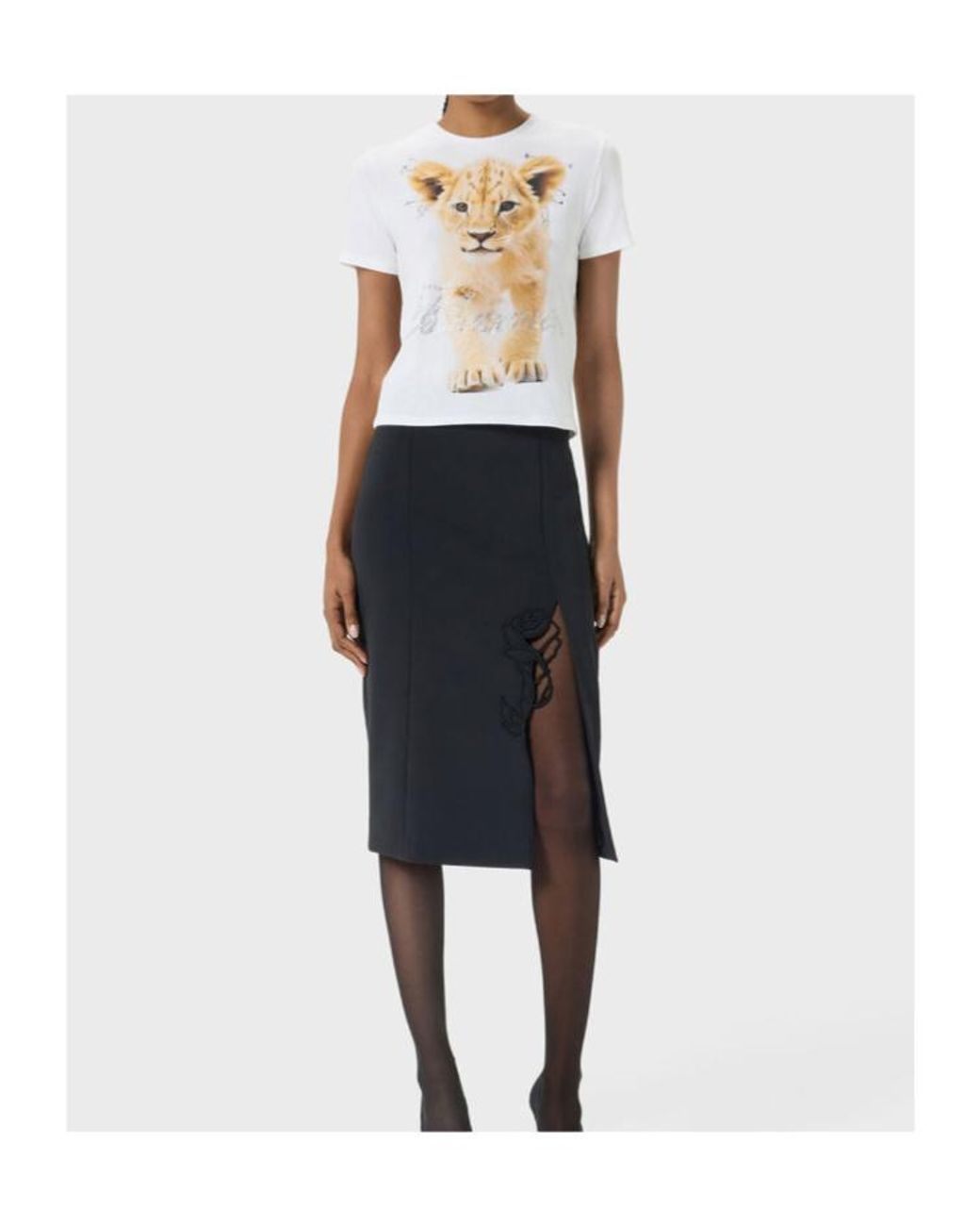 Blumarine White Cub Print Rhinestone T-Shirt