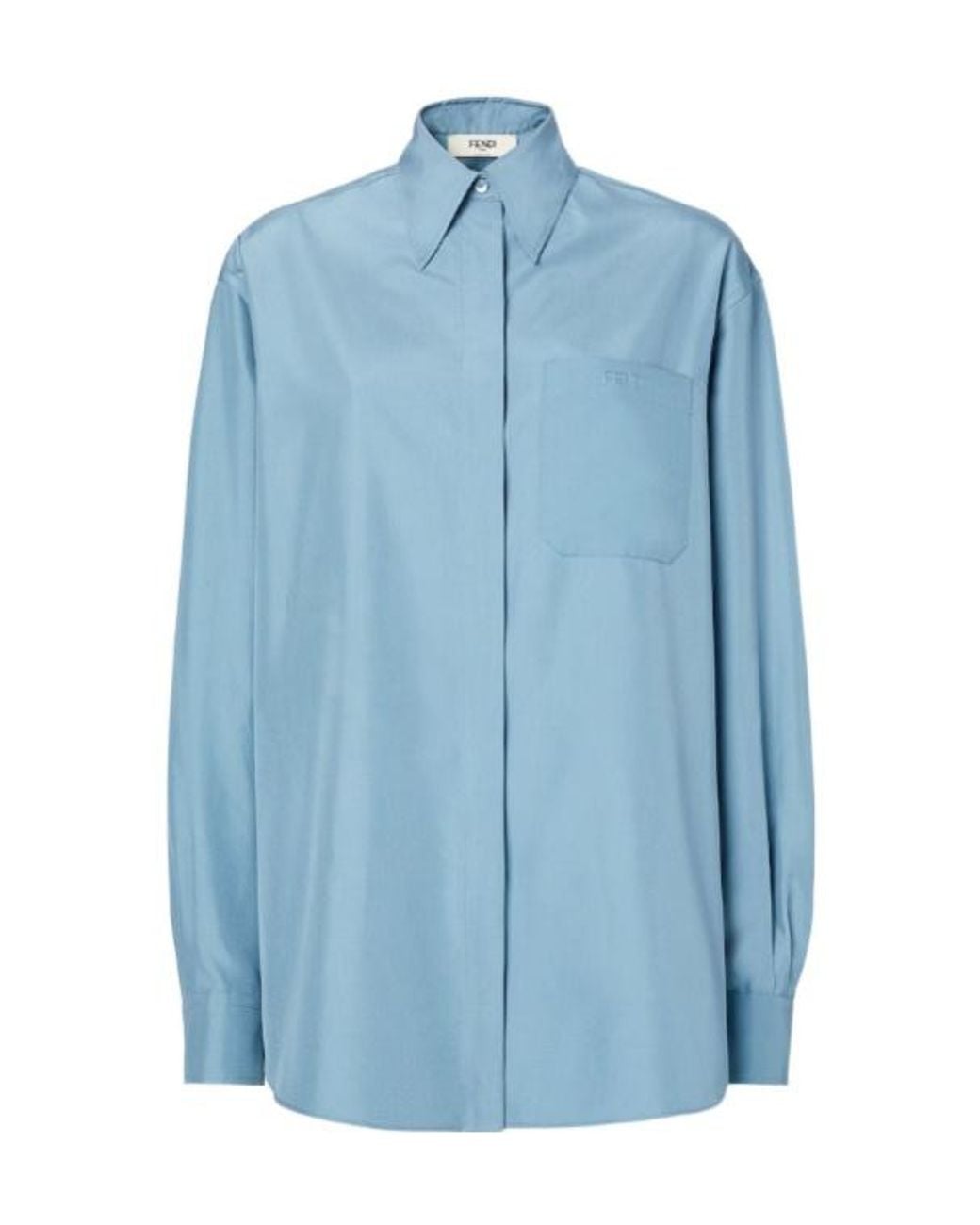 Fendi Blue Long-Sleeved Oversized Poplin Shirt