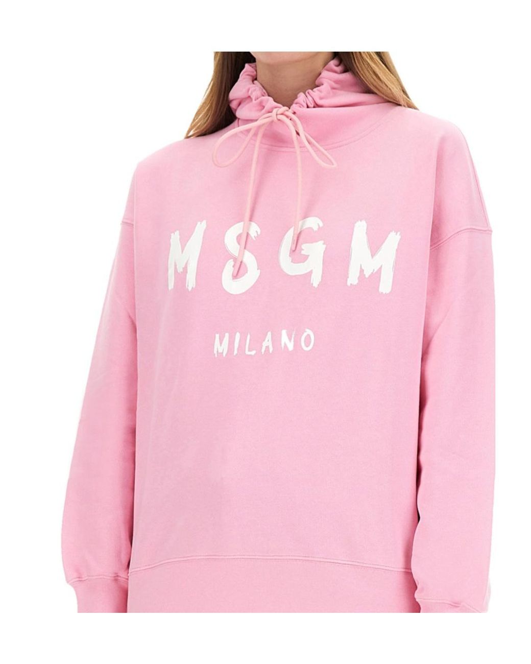 MSGM Pink Logo-Print Drawstring Hoodie