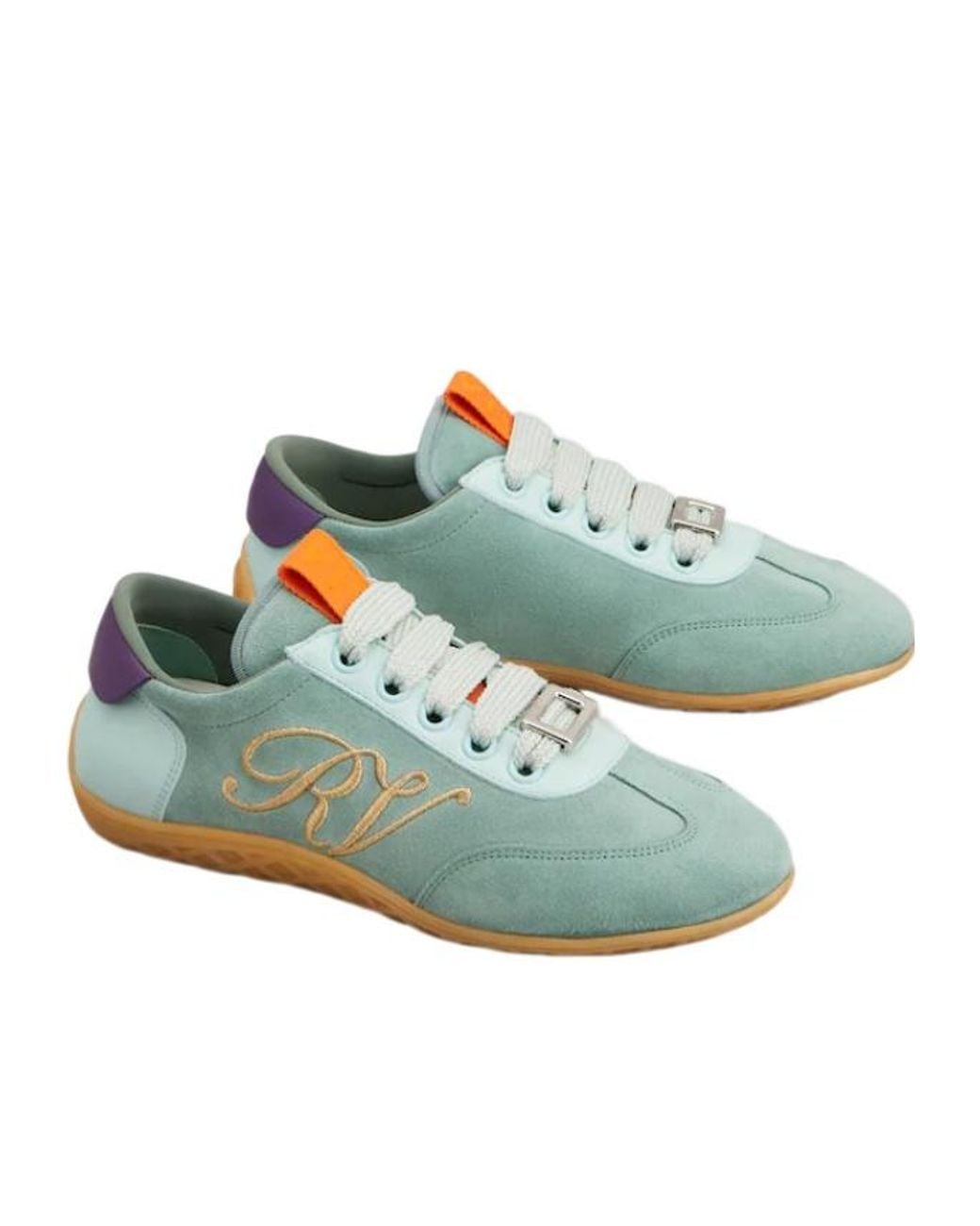 Roger Vivier Blue Logo-Engraved Lace-Up Sneakers