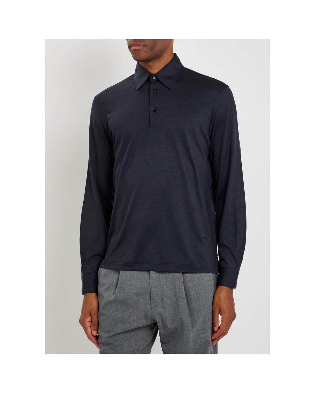 Herno Blue Sleeve Wool Polo Shirt for men