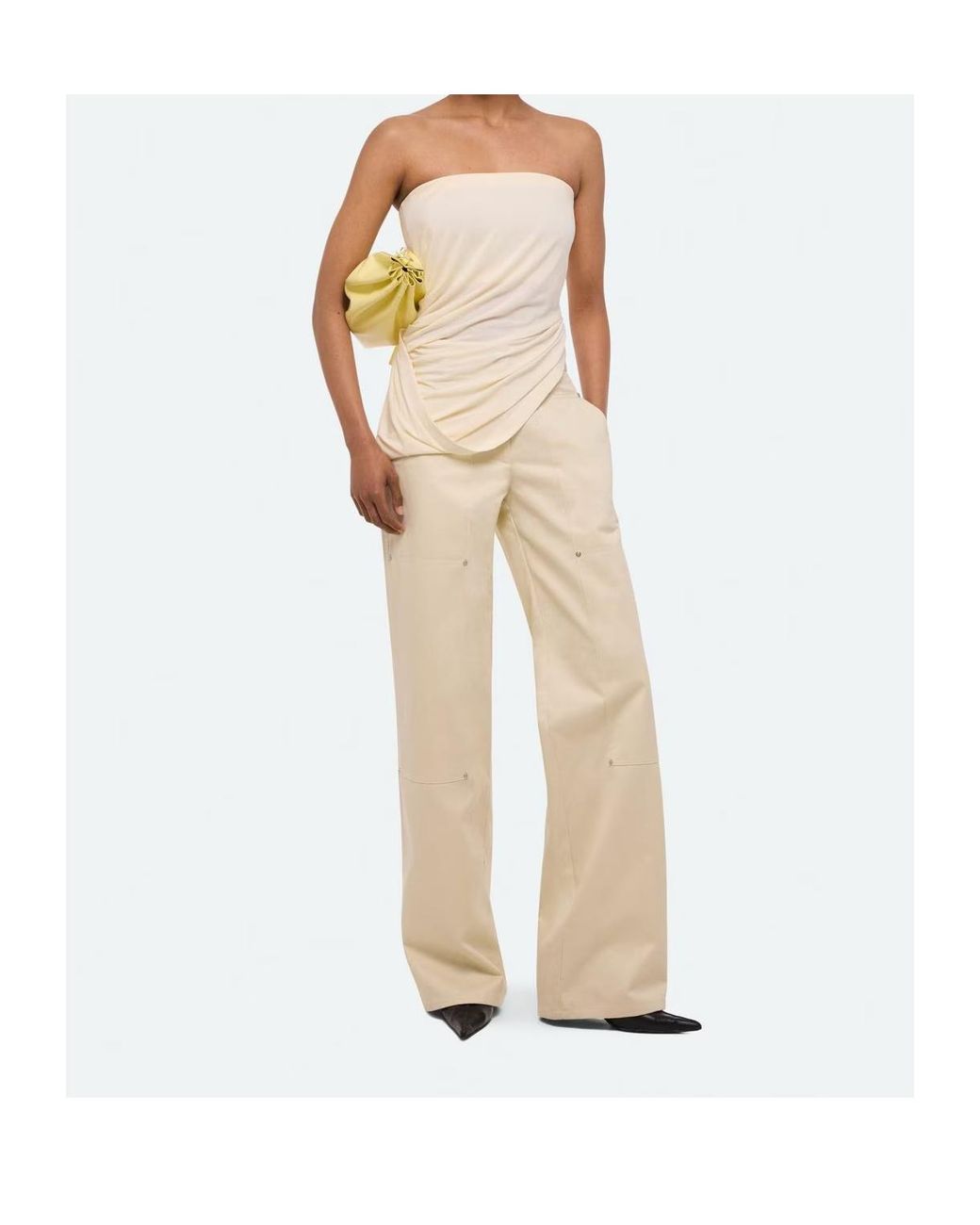 Helmut Lang Natural Knot-Front Strapless Top
