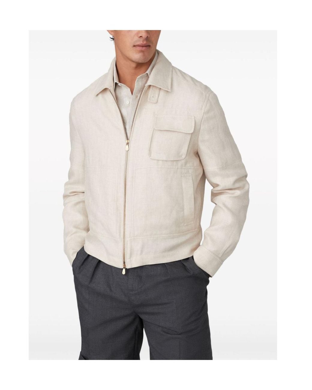 Brunello Cucinelli Natural Spread-Collar Bomber Jacket for men