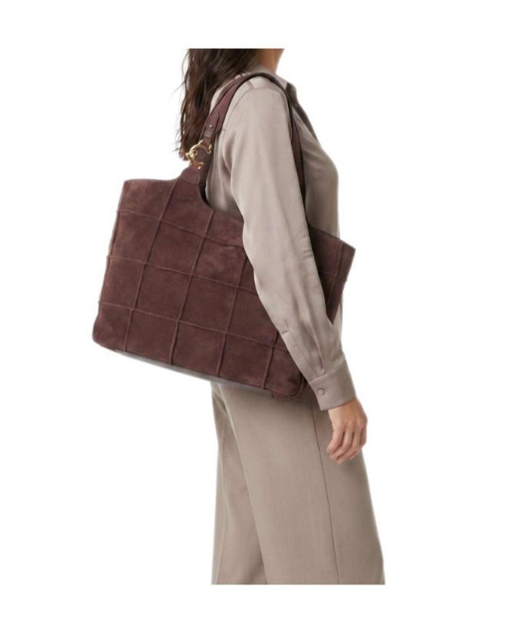 Coccinelle Brown Quilted Panel Tote Bag
