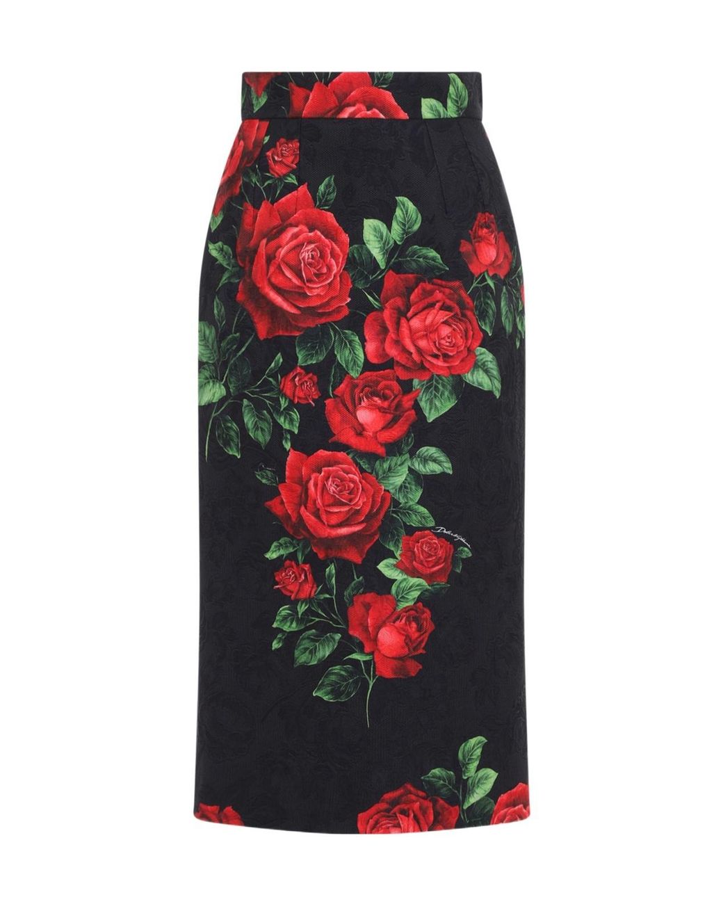 Dolce & Gabbana Red Rose Print Midi Skirt