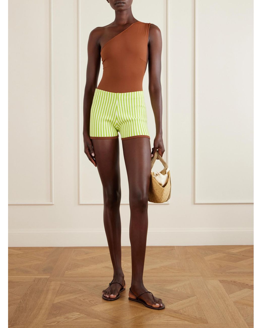 Haight Green Bella Striped Cotton-Blend Shorts