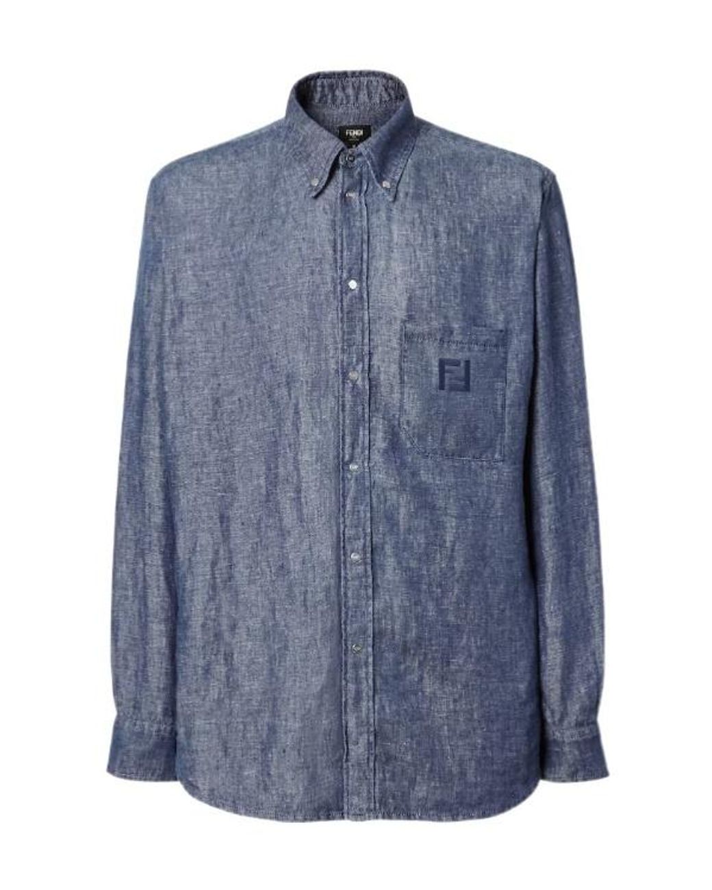 Fendi Blue Ff Embroidered Comfort Fit Shirt for men