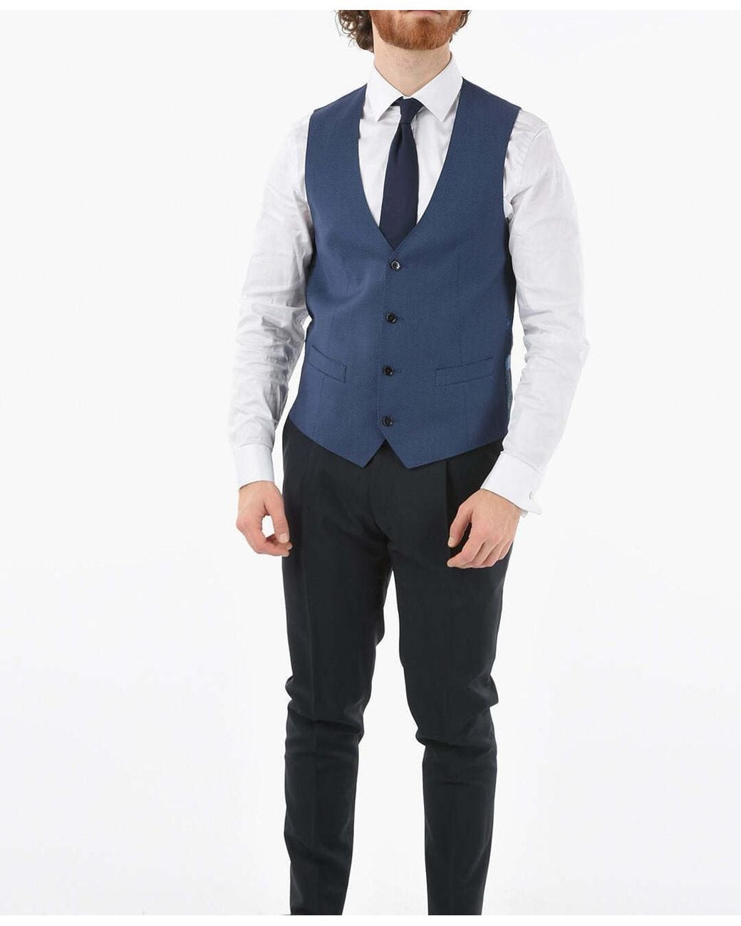 Corneliani Blue Single-Breasted Logo-Print Waistcoat for men