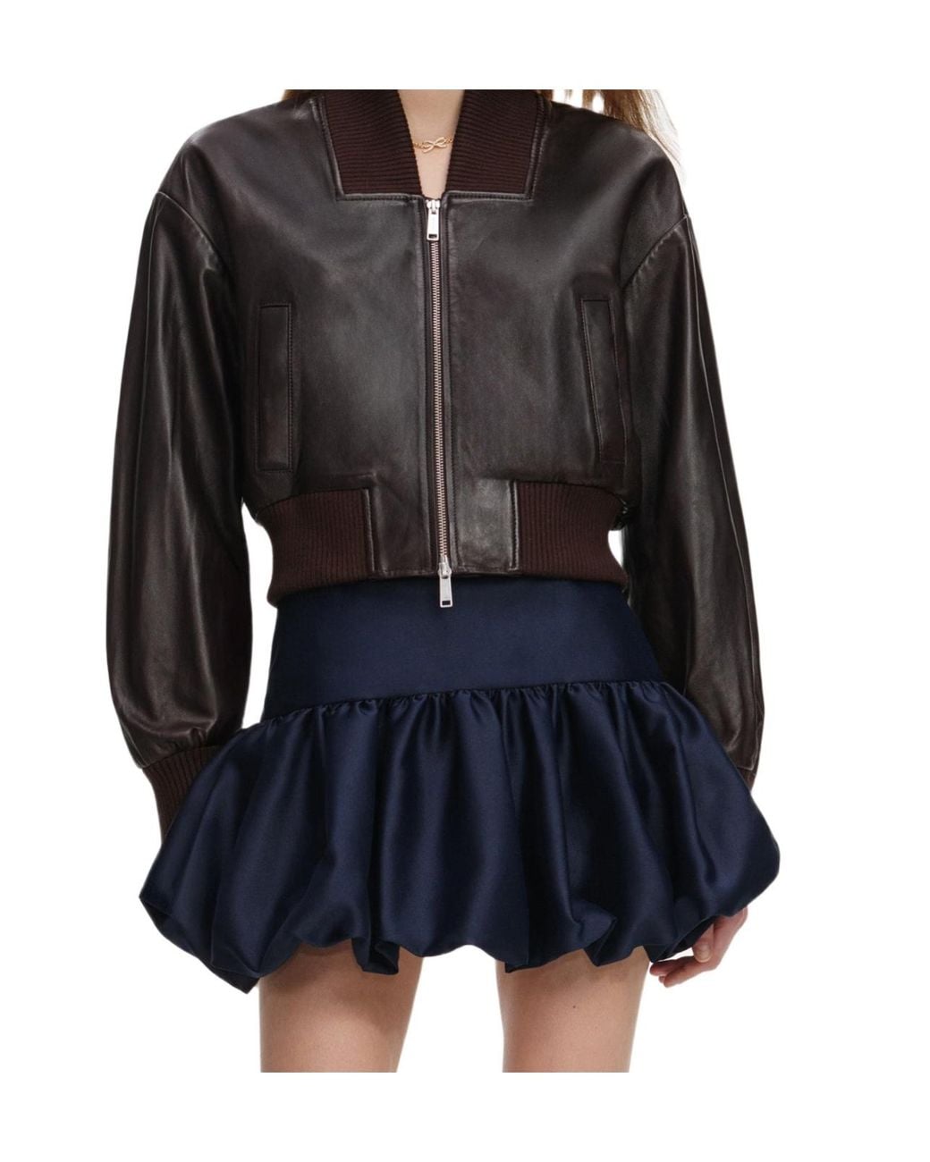 Self-Portrait Black Long-Sleeved Leather Jacket