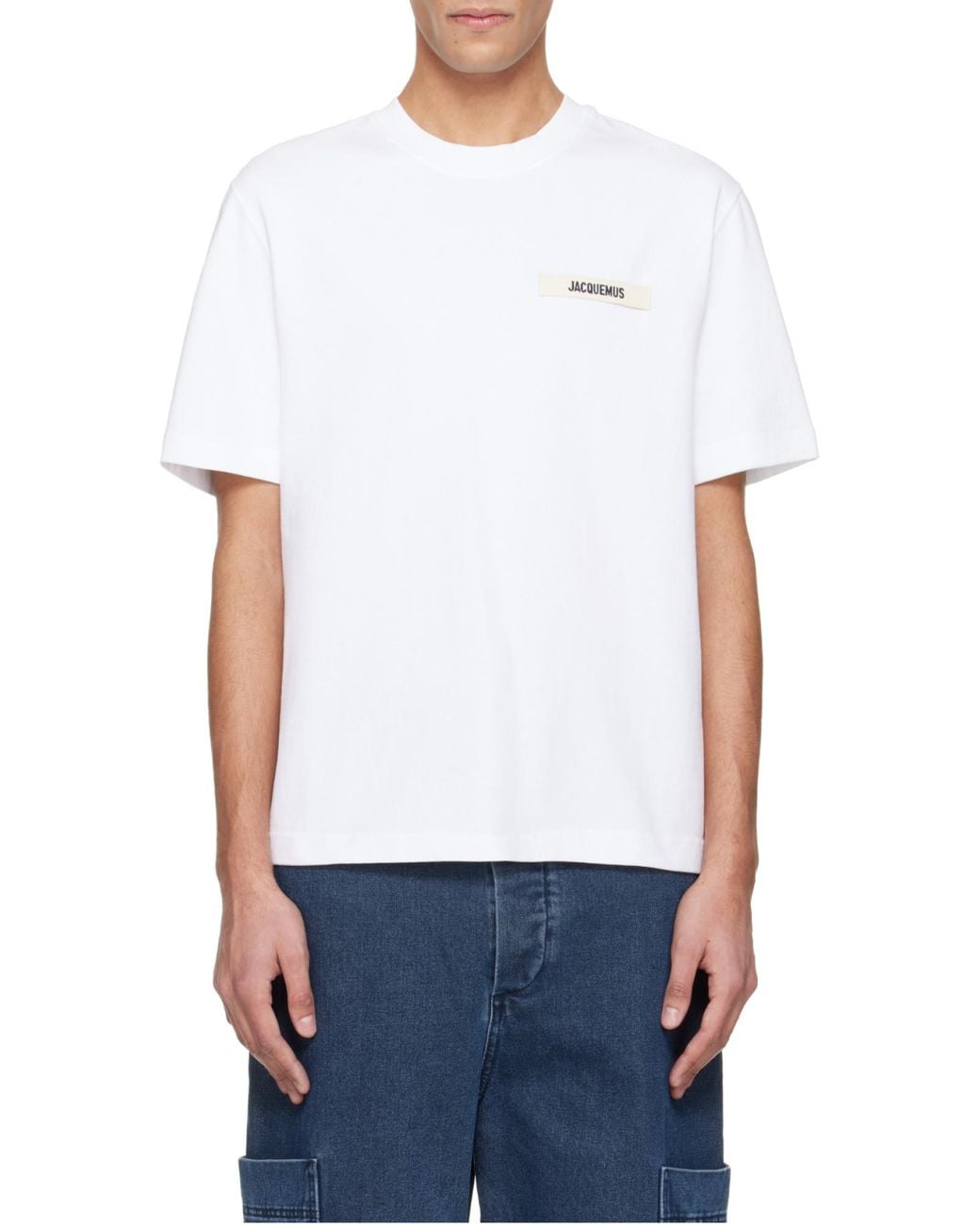 Jacquemus White Logo Patch Crew Neck T-Shirt for men