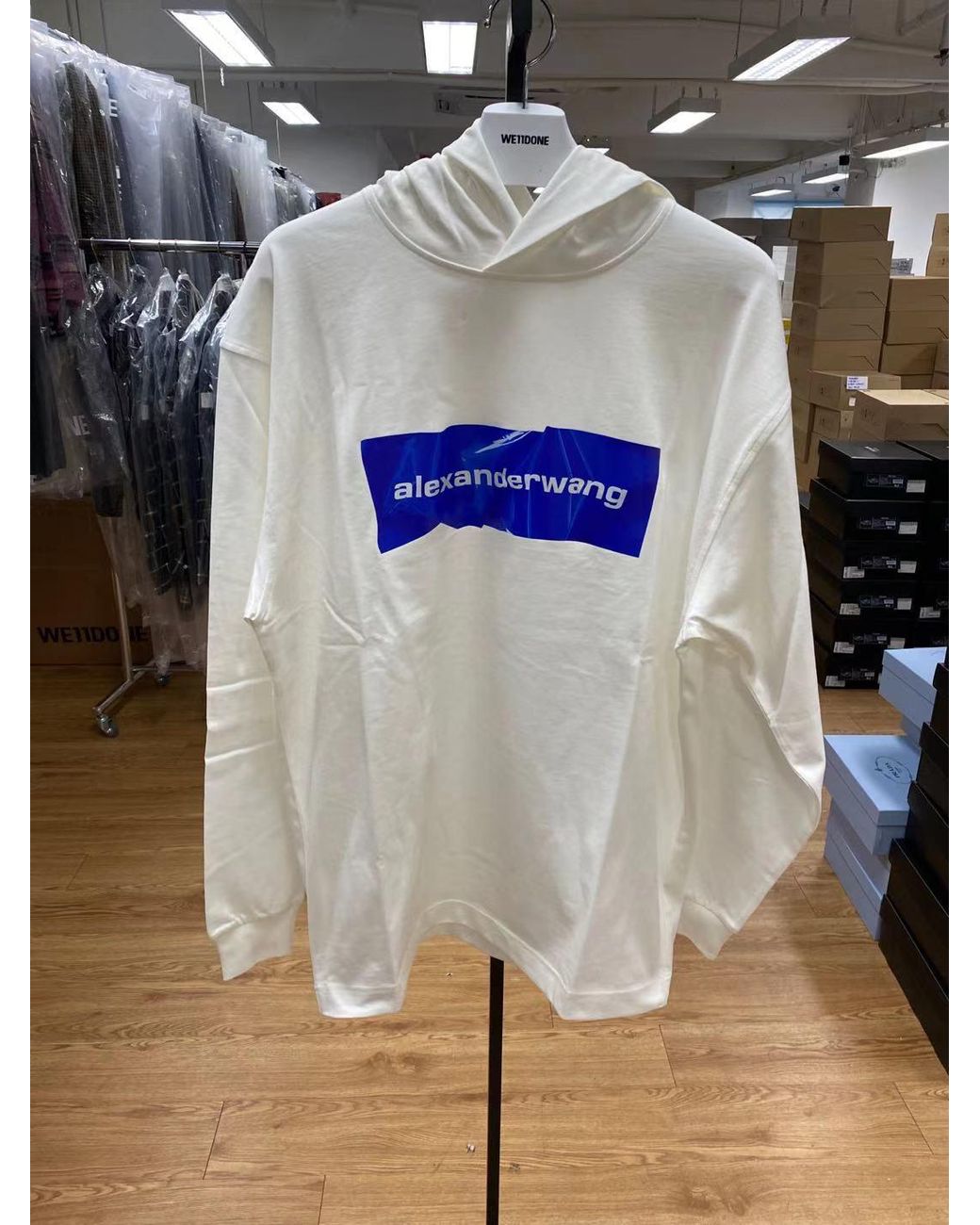 Alexander Wang Blue Logo Print Pullover Hoodie