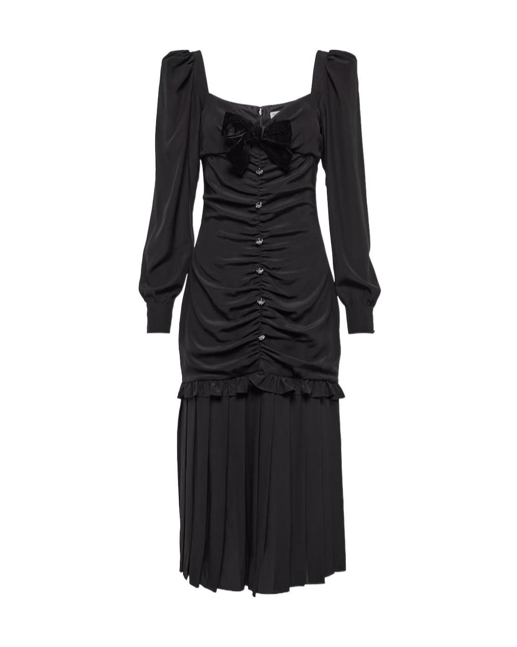 Alessandra Rich Black Ruched Silk Midi Dress