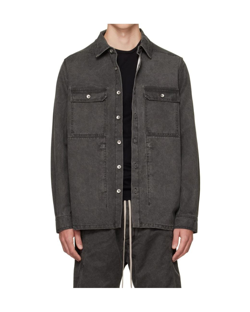 Rick Owens Gray Long-Sleeve Denim Shirt for men